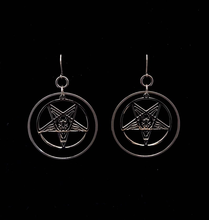 BAPHOMET, goat lord earrings, sabbatic goat, welcome to hell, satanic, stainless steel earrings, metal mom, satanic hoops, classy chaos, yob image 5