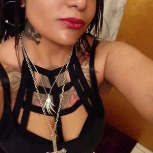 INVERTERAT KORS-halsband, upp och nervänt kors, sataniska smycken, ockulta smycken, viktorianskt, utsmyckat kors, euronym, norsk black metal bild 8