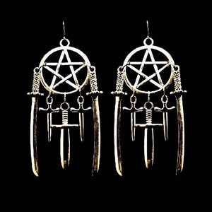FIVE of SWORDS/ace of pentacles, tarot earrings, antitrend, goth mom, sword earrings, witchy, occult, pentagram, dark arts, esoteric, pagan