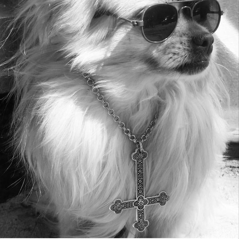 INVERTERAT KORS-halsband, upp och nervänt kors, sataniska smycken, ockulta smycken, viktorianskt, utsmyckat kors, euronym, norsk black metal bild 5