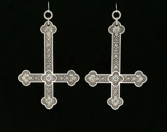 INVERTED CROSS earrings, ear weights, large, ornate, upside-down cross, goth, gothic, satanic symbols, occult, occultism,  metalhead, magick