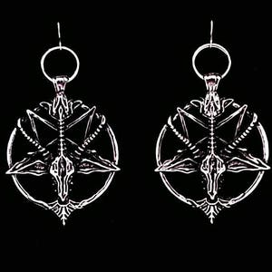 BAPHOMET earrings, satanic jewelry, occult jewelry, ear weights, inverted cross, inverted pentagram, sabbatic goat, venom, welcome to hell