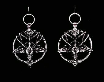 BAPHOMET earrings, satanic jewelry, occult jewelry, ear weights, inverted cross, inverted pentagram, sabbatic goat, venom, welcome to hell