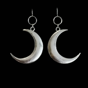 crescent moon earrings, BLAZE in the NORTHERN SKY, occult jewelry, ear weights, moon goddess, countess bathory, crescent moon, gothic, goth