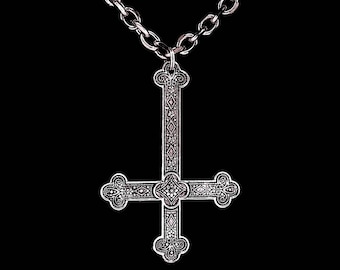 INVERTED CROSS necklace, upside down cross, satanic jewelry, occult jewelry, victorian, ornate cross, euronymous, norwegian black metal