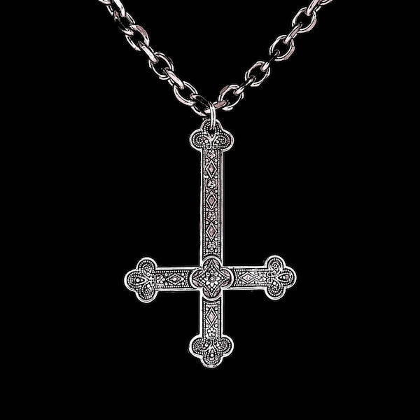 INVERTED CROSS necklace, upside down cross, satanic jewelry, occult jewelry, victorian, ornate cross, euronymous, norwegian black metal