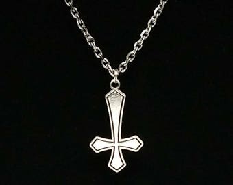 GOTHIC CROSS necklace, inverted cross necklace, upside down cross, gothic jewelry, satanic jewelry, occult jewelry, satanic bible, atheist