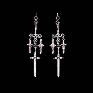 THREE of SWORDS, inverted crucifix earrings, tarot jewelry, inverted cross earrings, satanic jewelry, magical, magick, upside down cross