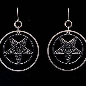 BAPHOMET, goat lord earrings, sabbatic goat, welcome to hell, satanic, stainless steel earrings, metal mom, satanic hoops, classy chaos, yob image 1