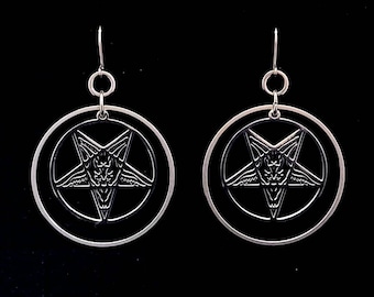 BAPHOMET, goat lord earrings, sabbatic goat, welcome to hell, satanic, stainless steel earrings, metal mom, satanic hoops, classy chaos, yob