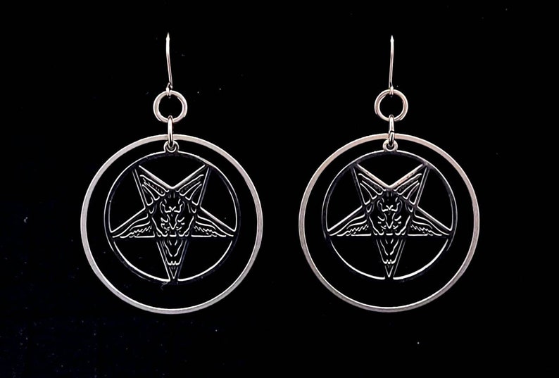 BAPHOMET, goat lord earrings, sabbatic goat, welcome to hell, satanic, stainless steel earrings, metal mom, satanic hoops, classy chaos, yob image 1