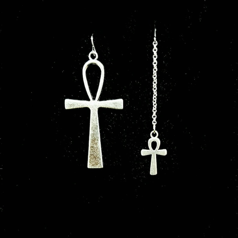 ANKH earrings, victorian goth, anhk, asymmetrical, vampire, egyptian earrings, gothic jewelry, isis, the hunger, ishtar, mismatched earrings image 9