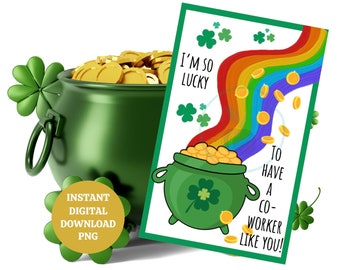 Så lycklig att ha en kollega som du. Tagg, utskrivbar tagg, presenttagg, gåvotagg, väntagg. Glad St Patrick's day.