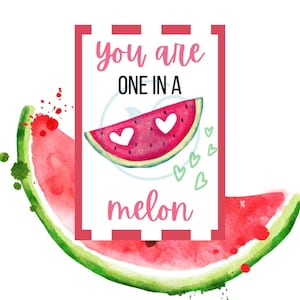 Einer in einer Melone Dankeskarte, Obst Snacks Valentinstag, Valentinstagskarten für Kinder, Valentinstag im Klassenzimmer, Valentinstag, bedruckbar, einfach Valentinstag