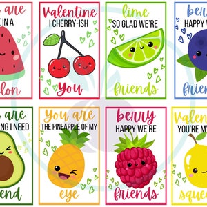 Valentines Kids Cards, Fruit Valentine Cards Kids, Fruit Valentine's Day Cards for Kids, Printable Valentines, Fruit Puns