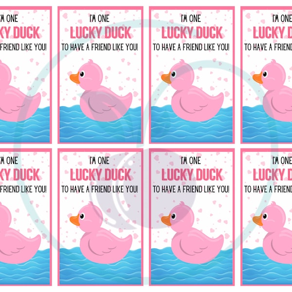 Lucky Duck Valentine, I’m One Lucky Duck, Valentines Day, Duck Valentine, Kids Valentine Cards. Digital cards, printable valentines