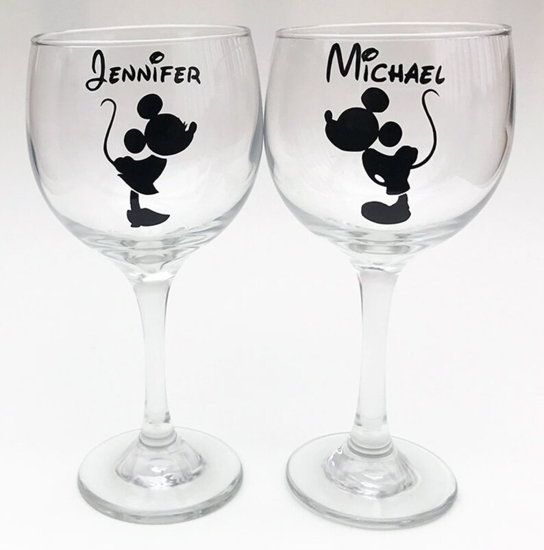 Disney Wedding Wine Glasses Personalized Mickey And Minnie Etsy