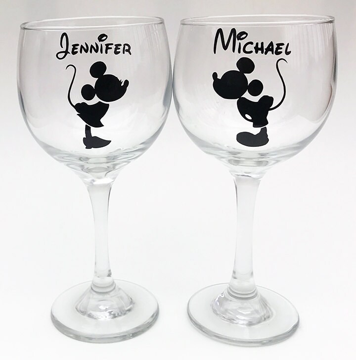 Disney Wedding Wine Glasses Personalized Mickey and Minnie Etsy