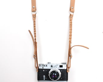 Real Leather Camera Strap Braided leather camera strap Any camera Beige Leather Camera Strap film and digital camera strap Genuine leather