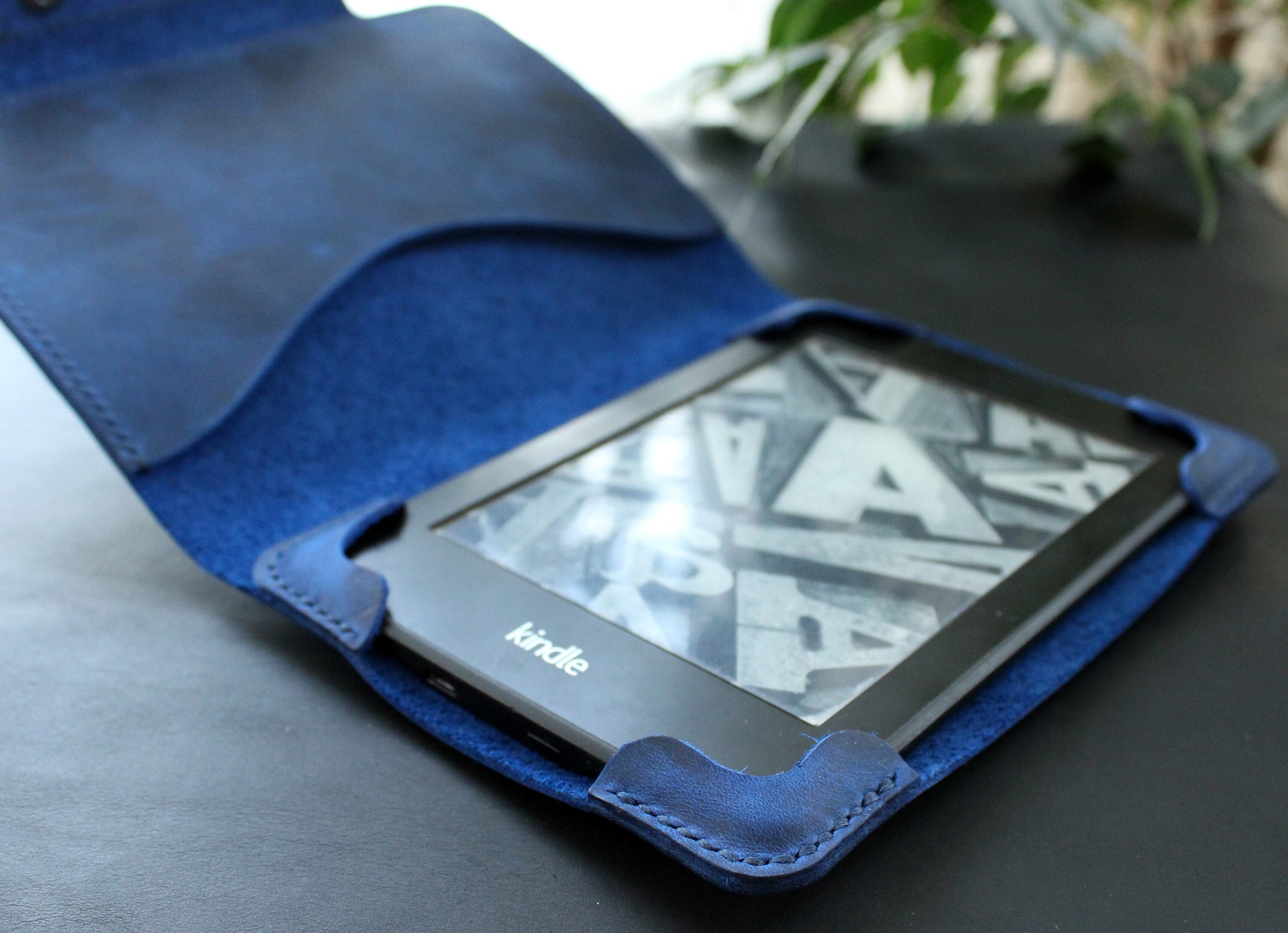 Kindle Paperwhite leather case Personalized Sapphire Blue Etsy
