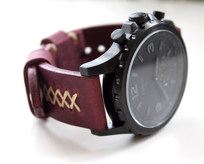 Genuine Leather Watch Strap Purple Men's Leather Watch Etsy