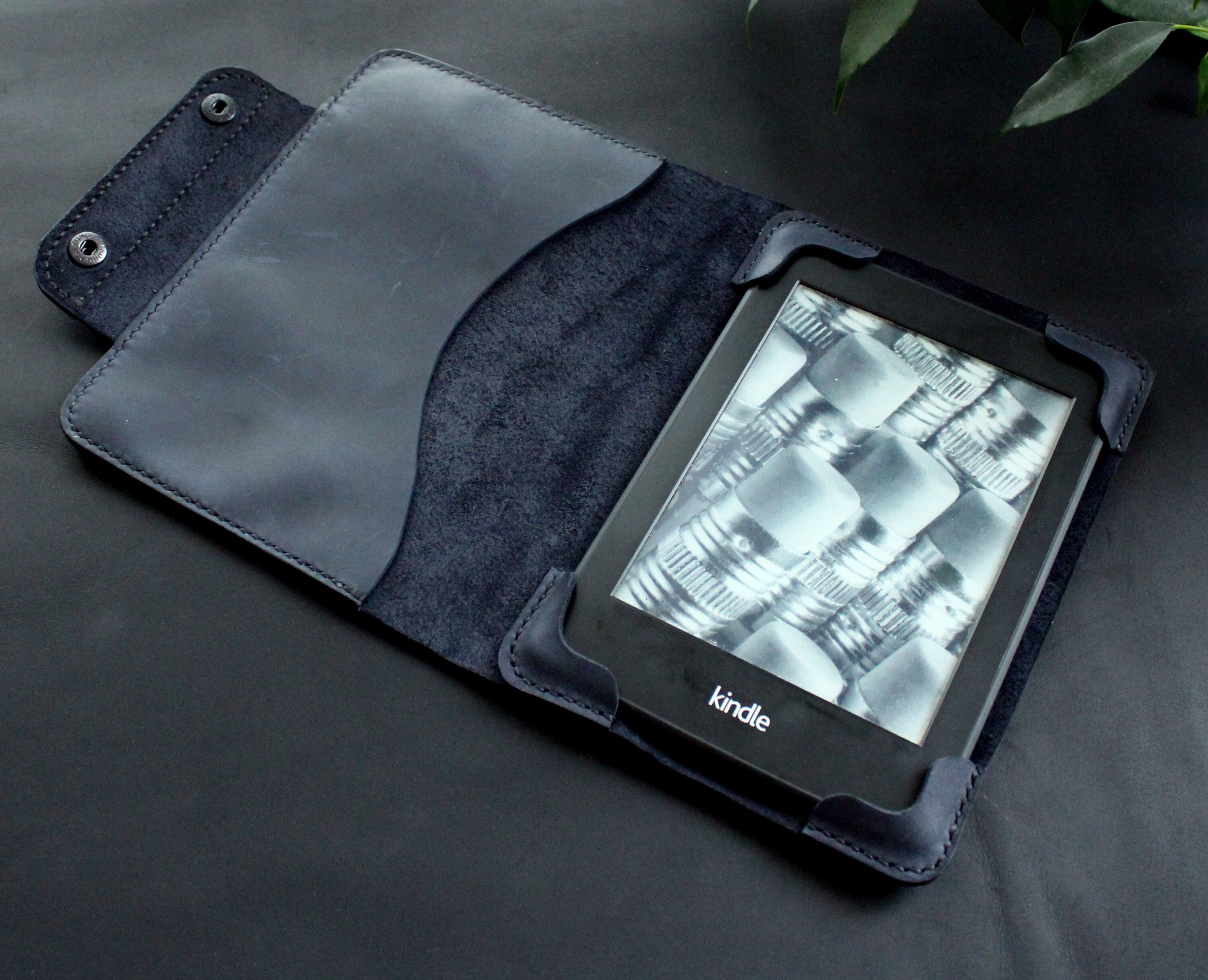 Kindle Paperwhite leather case cover Dark blue Personalized Etsy