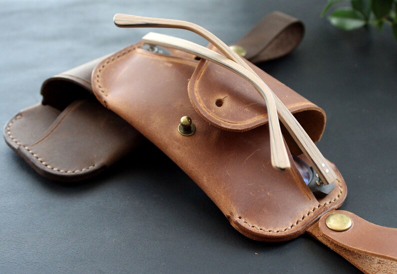 Genuine Leather Glasses Case With Belt Loop Personalized Etsy