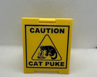 Funny 3D Printed Caution Cat Puke Sign – Gag Gift Decor