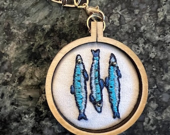 Sardine Fish Hand-Embroidered Keychain Bag Charm