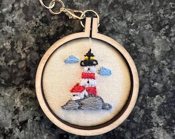 Lighthouse Hand-Embroidered Keychain Bag Charm