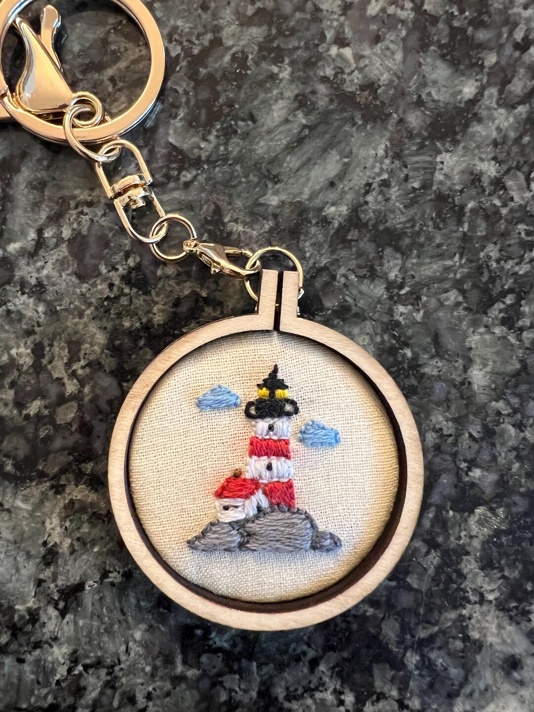 Lighthouse Hand-embroidered Keychain Bag Charm - Etsy