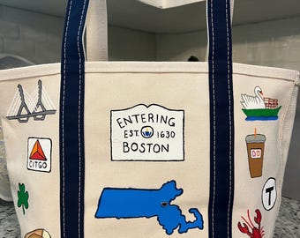 Vintage 90s LL Bean Boat and Tote Bag Navy Blue Canvas Capital N