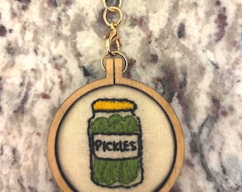 Pickle Jar Hand-Embroidered Keychain/Bag Charm