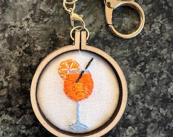 Aperol Spritz Hand-Embroidered Keychain/Bag Charm