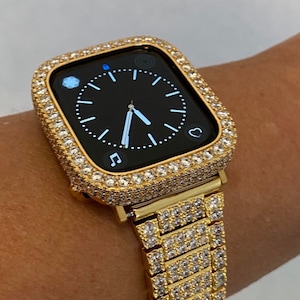 Series 7 Iced Out Apple Watch Band 41mm 45mm Gold or Lab Diamond Bezel Bumper Cover for Smartwatch 38mm 44mm Etsy UK