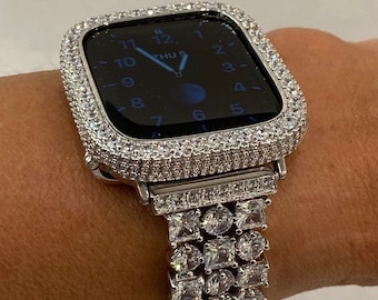 Apple Watch Band 49mm Ultra Silver  Crystals & or Apple Watch Cover Lab Diamond Bezel Case 38mm-45mm Iwatch Candy Bumper