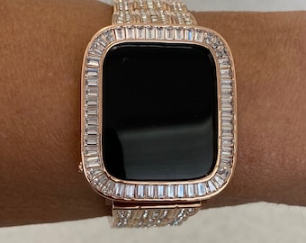 Series 2-9 Apple Watch Case 41mm 45mm Rose Gold Lab Diamond Bezel Apple Watch Cover Iwatch Candy Bumper Bling 38mm-45mm Series 2-9 SE