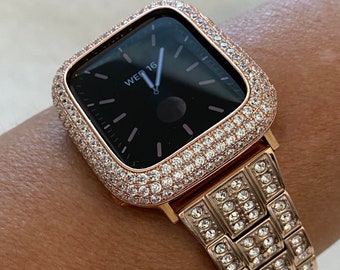 Designer Apple Watch Band Women 41mm 45mm 49mm Ultra Rose Gold  Crystal & or Lab Diamond Bezel Apple Watch Cover Smartwatch Bumper