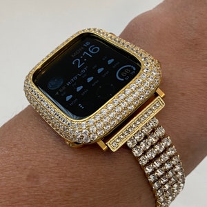 Gold Apple Watch Band Swarovski Crystals & or Apple Watch Case Lab Diamond Bezel for Iphone Watch Bling Apple Cover 38mm-49mm Ultra