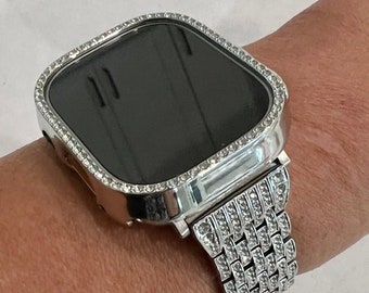 Apple Watch Band Ultra 49mm Silver  Crystal Band & or Apple Watch Case  Crystal Bezel Apple Watch Cover Bling 41mm 45mm