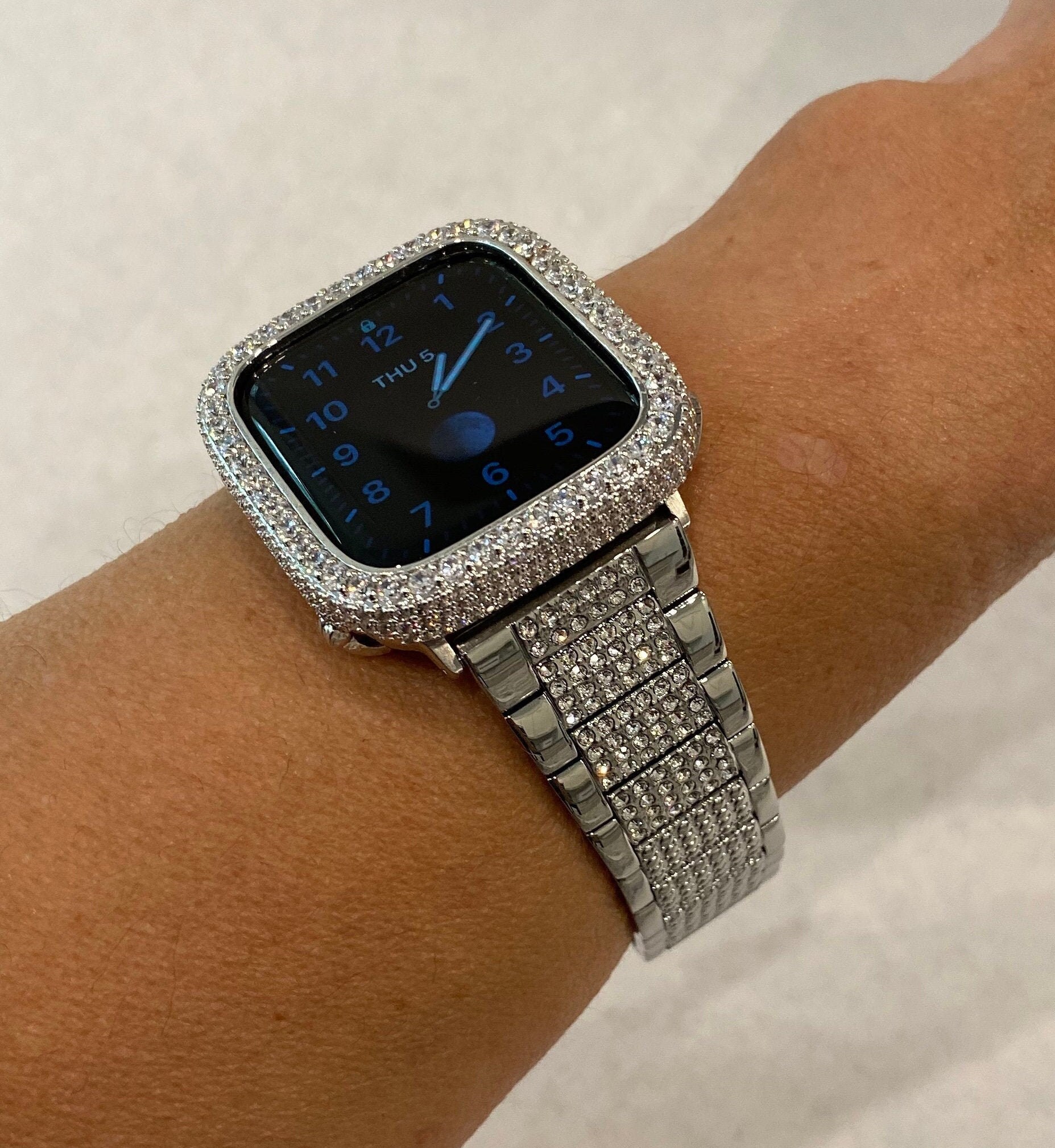 Series 6 Apple Watch Band Silver and or Lab Diamond Bezel Bumper 38mm 40mm 42mm 44mm sb1