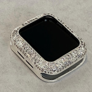 Funda para Apple Watch con cristales de Swarovski en color plata, funda para Apple Watch con diseño floral y brillo para iPhone de 38 mm, 40 mm, 41 mm, 42 mm, 44 mm y 45 mm, serie 2-9, regalo.