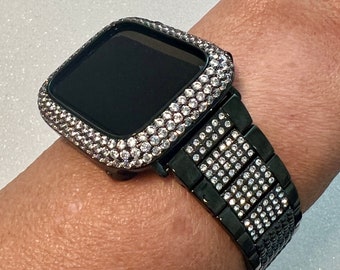 Black Apple Watch Band Womens Mens  Crystals & or Apple Watch Case Lab Diamond Bezel Apple Watch Case 38mm-49mm Apple Watch Candy