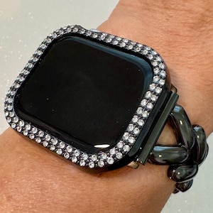 Series 10 Apple Watch Band 42mm 46mm Black Chevron Design & or Swarovski Crystal Apple Watch Cover Iphone Watch Case 38mm-49mm Iwatch Candy