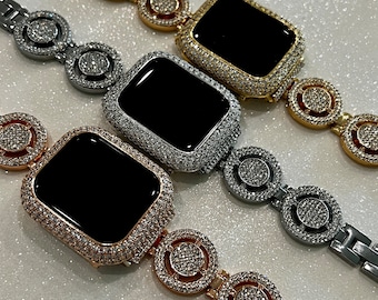 Apple Watch Band 41mm 45mm 49mm Ultra Pave  Crystals & or Apple Watch Cover Case Silver, Rose Gold, Gold Bling 38mm-44mm