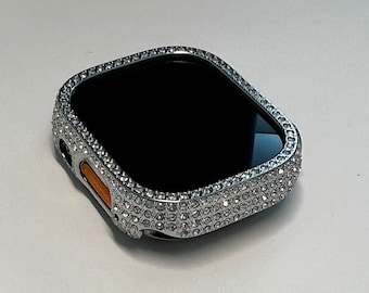 Apple Watch Cover 49mm Ultra Silver Swarovski Crystals Apple Watch Case Smartwatch Bumper Bling Series 8