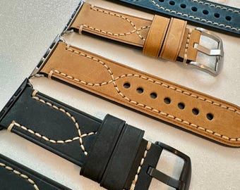 Bold Hand Stitched Leather Apple Watch Band Mens Black, Tan, Brown, Blue, Apple Watch Straps 42mm 44mm 45mm 46mm 49mm Iphone Watch Band
