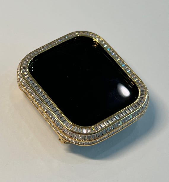 Apple Watch Case Cover, baguette channel set Yellow gold Bezel Lab Diamond, 44mm New 3 Row Baguette Channel Set Yellow Gold Bezel Lab Diamond  main image 2