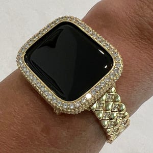 Gold Apple Watch Band Women Stainless Steel Swarovski Crystal & or Apple Watch Cover Lab Diamonds Case 38-49mm Iwatch Candy Bling Series 10