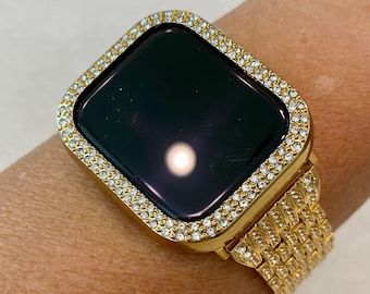 Series 2-9 Apple Watch Band Gold Ultra 49mm Swarovski Crystals & or Lab Diamond Bezel Cover 38mm-45mm Smartwatch Bumper Iwatch Candy Bling